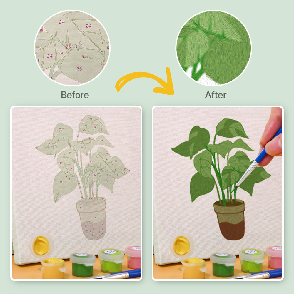 緑の植物 - 数字塗り絵ミニアート