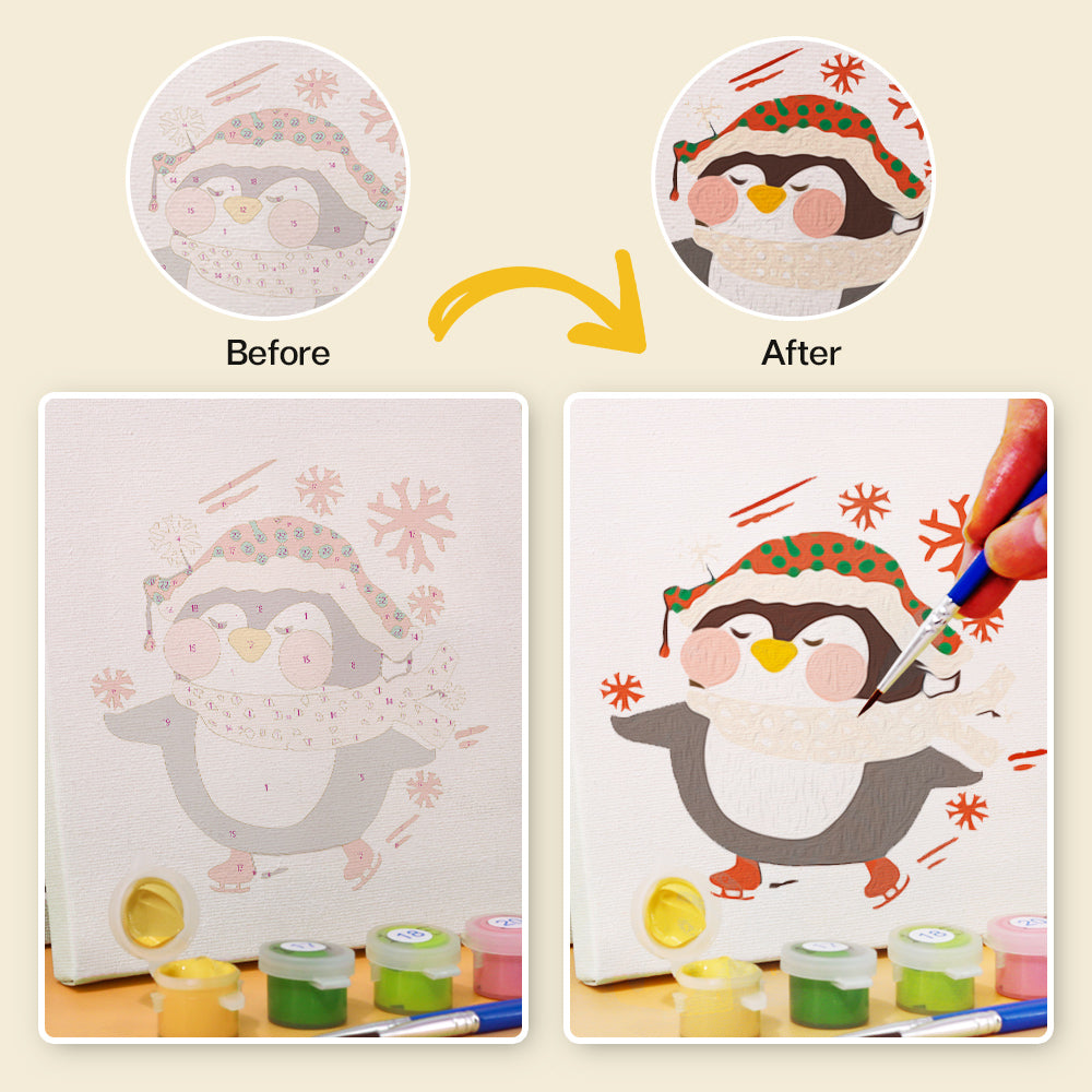 クリスマスペンギン - 数字塗り絵ミニアート