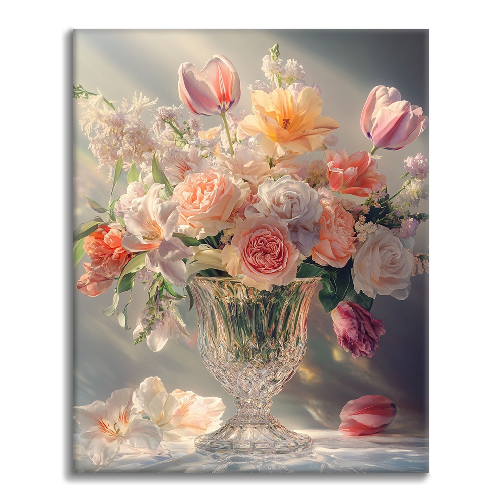 絵画 アートポスター クリスタルの花瓶と淡い花達 クリスタルの花瓶 - 数字で塗り絵 – Cheerful painting®（JP）