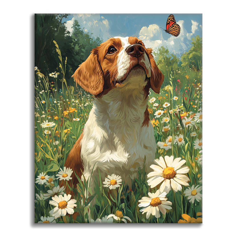 犬と蝶 - 数字で塗り絵
