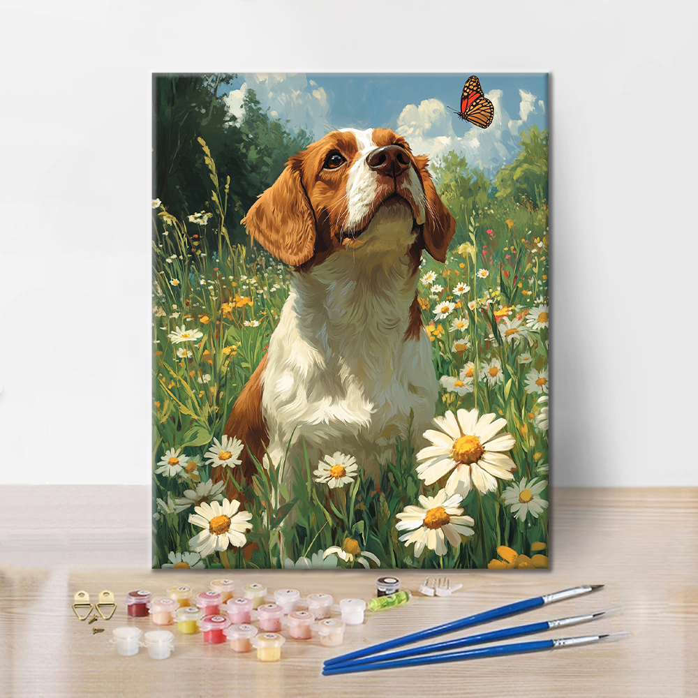 犬と蝶 - 数字で塗り絵
