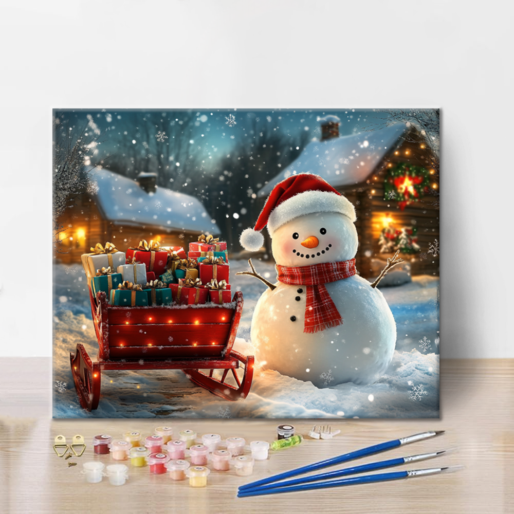 雪だるまとクリスマスプレゼント - 数字で塗り絵