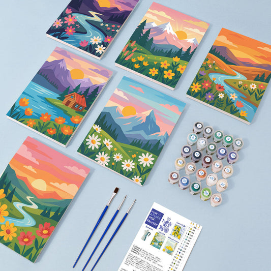 山と花 - 数字塗り絵ミニアート