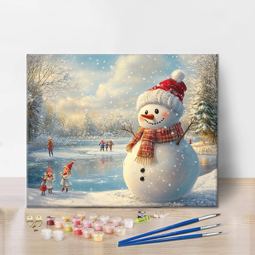 クリスマス雪だるま - 数字で塗る塗り絵