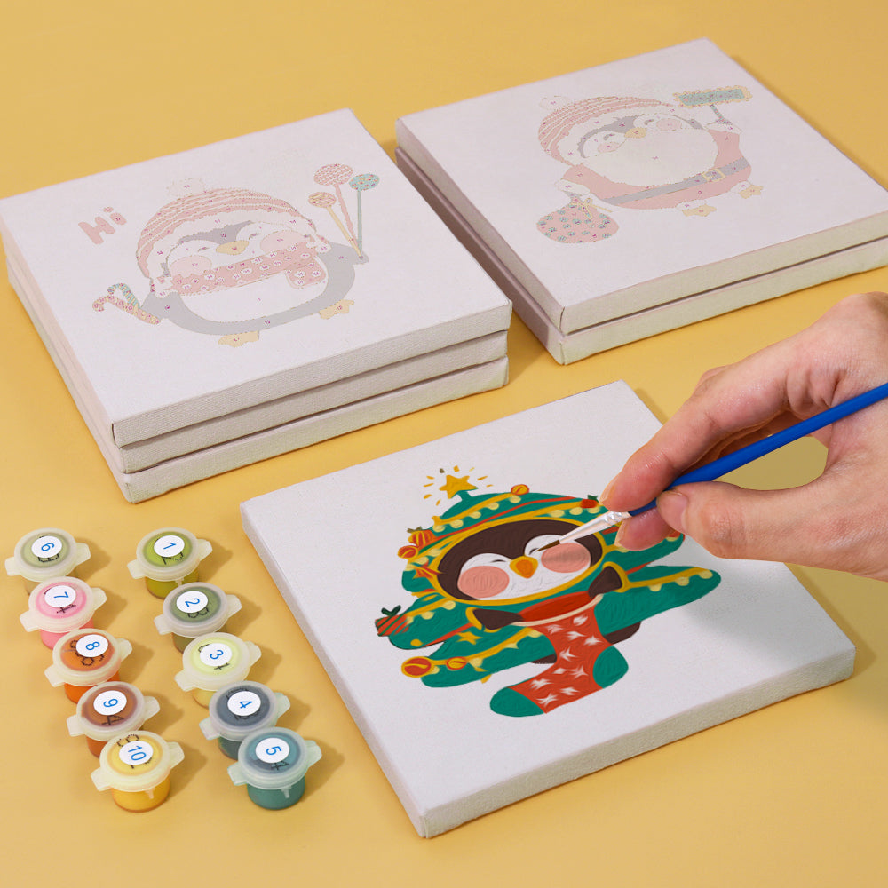 クリスマスペンギン - 数字塗り絵ミニアート
