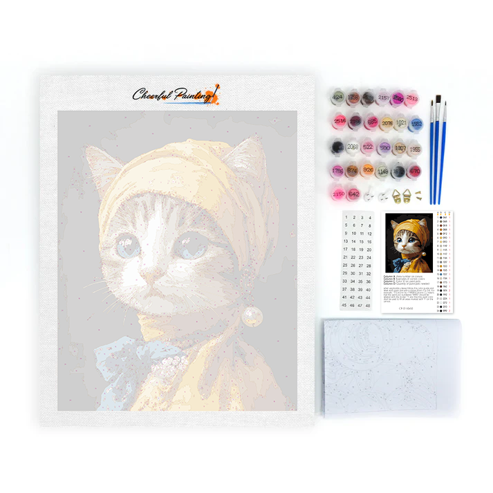 真珠の耳飾りの猫 - 数字で塗り絵