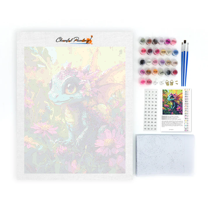 花に囲まれたカラフルなドラゴン - 数字で塗り絵