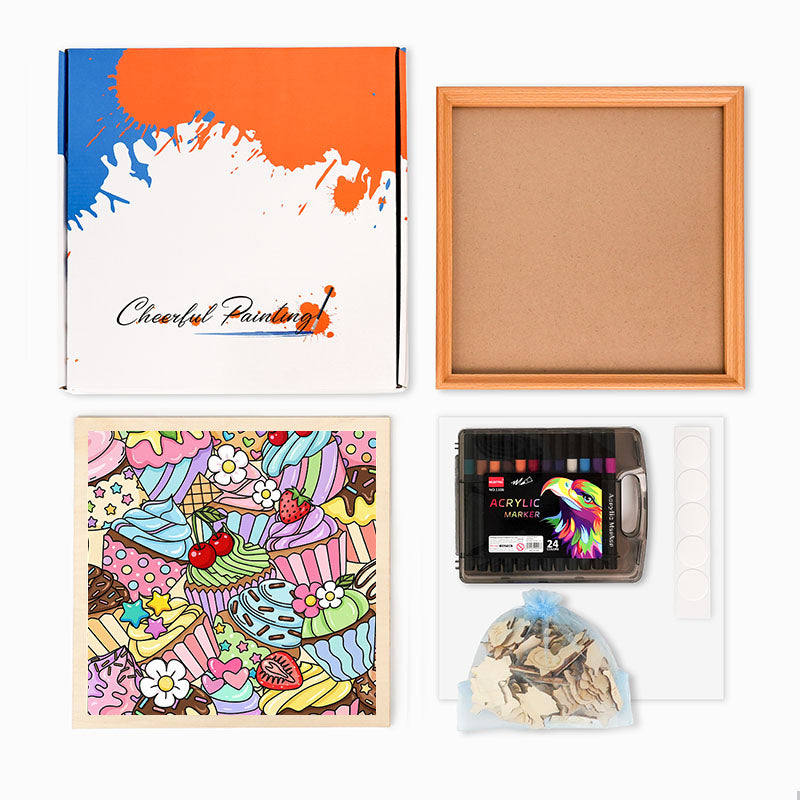 かわいいカップケーキ - 木製ぬりえパズル