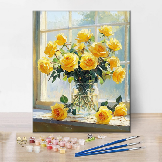 太陽の光と黄色いバラ - 数字で塗り絵