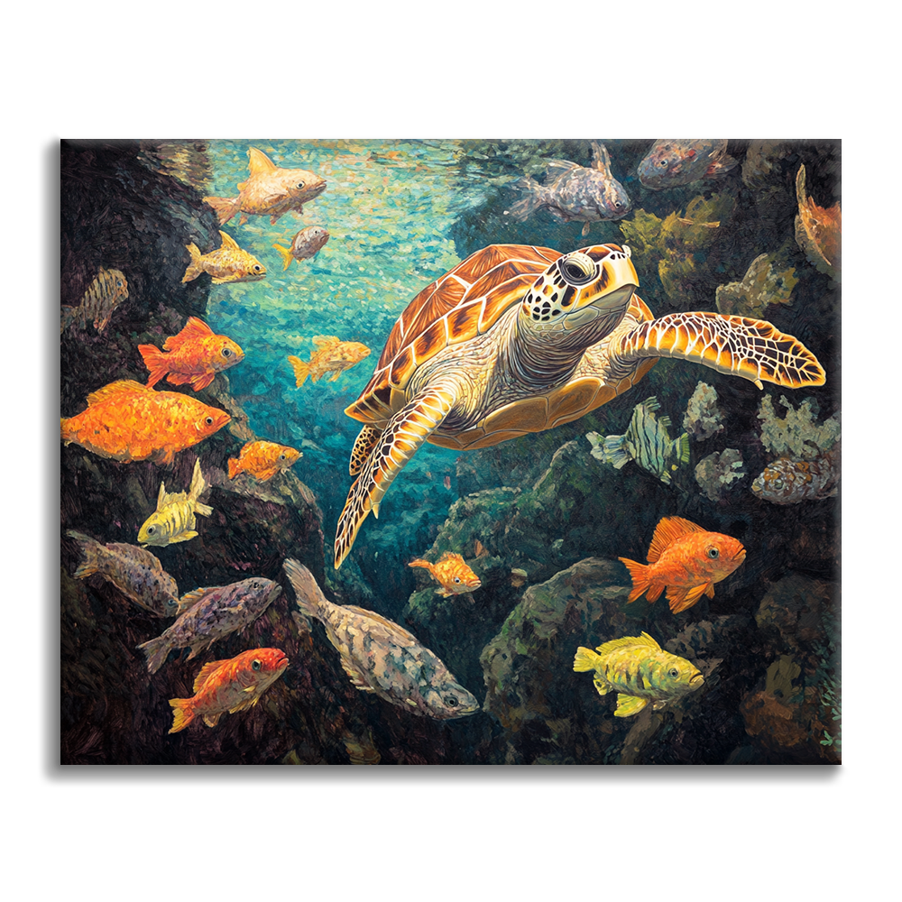カメと魚 - 数字で塗り絵