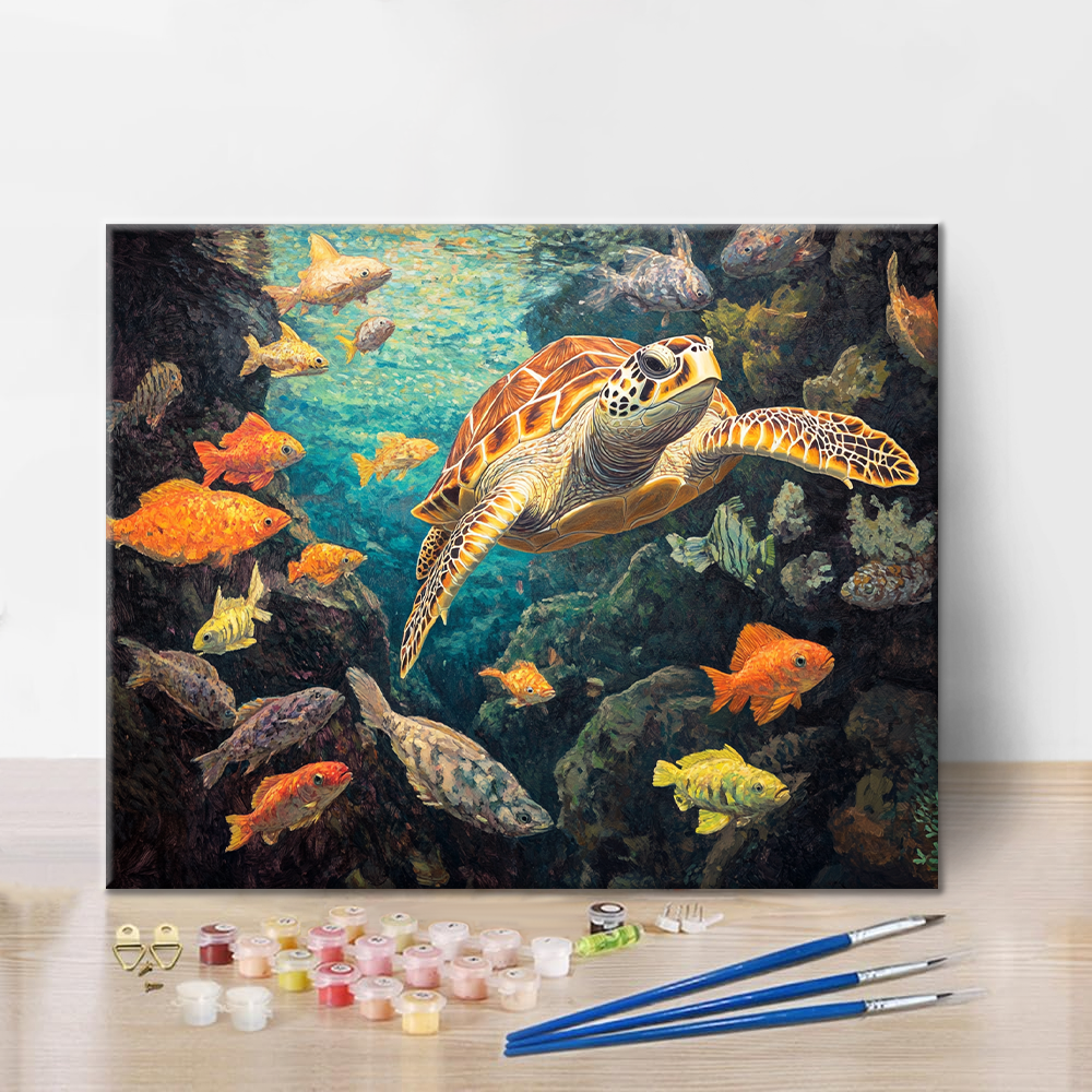 カメと魚 - 数字で塗り絵