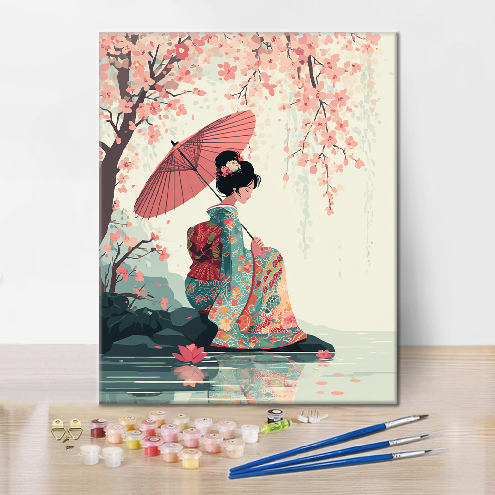 桜の傘 - 数字で塗り絵