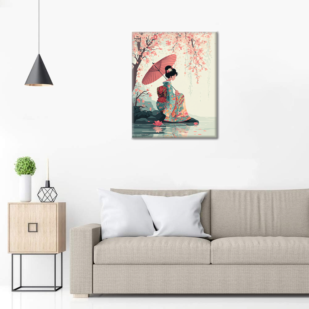 桜の傘 - 数字で塗り絵