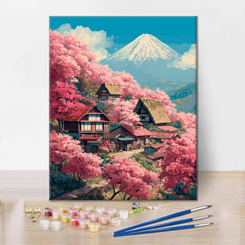 富士山の桜の別荘 - 数字で塗り絵