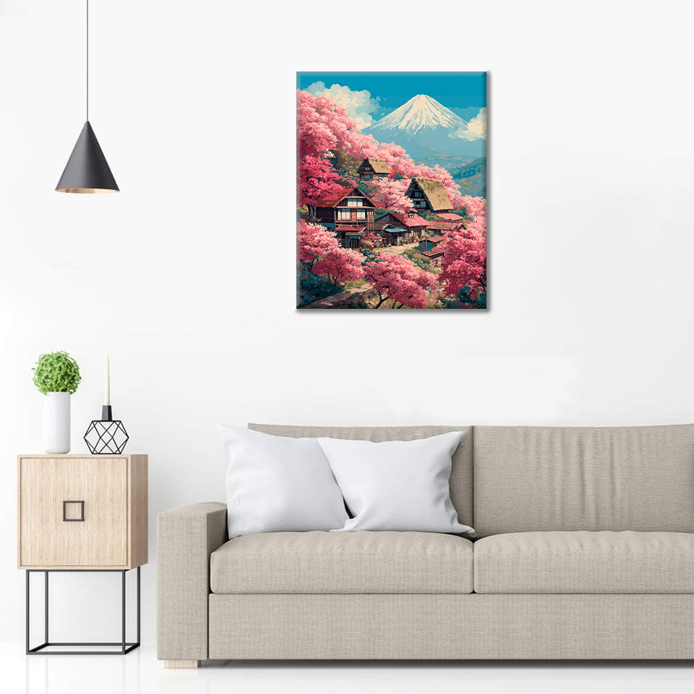 富士山の桜の別荘 - 数字で塗り絵