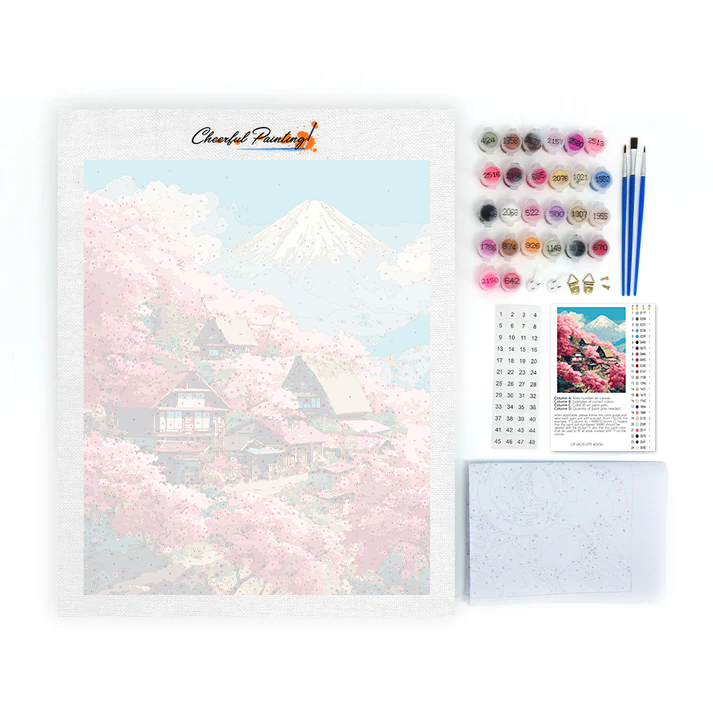 富士山の桜の別荘 - 数字で塗り絵