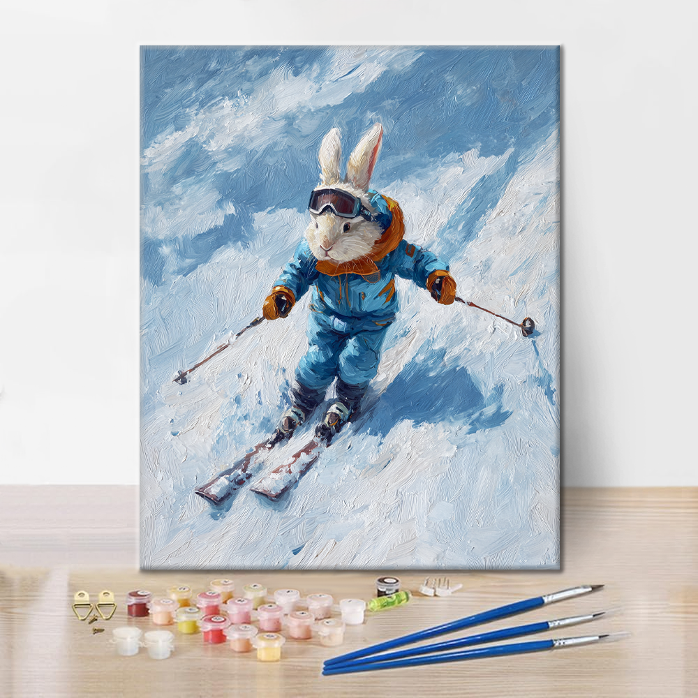 スピード感あふれる雪うさぎ - 数字で塗り絵