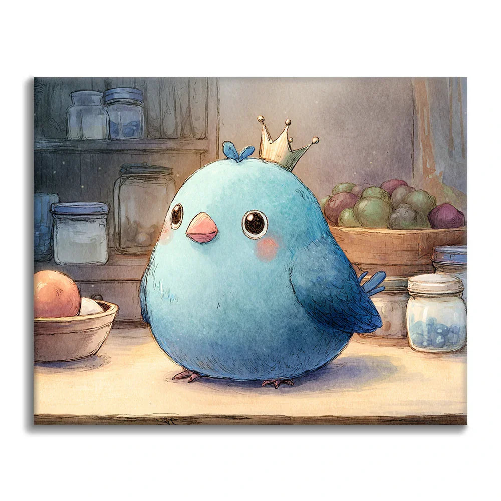 自然の中の鳥｜青とターコイズの色調｜数字油絵 – Cheerful painting