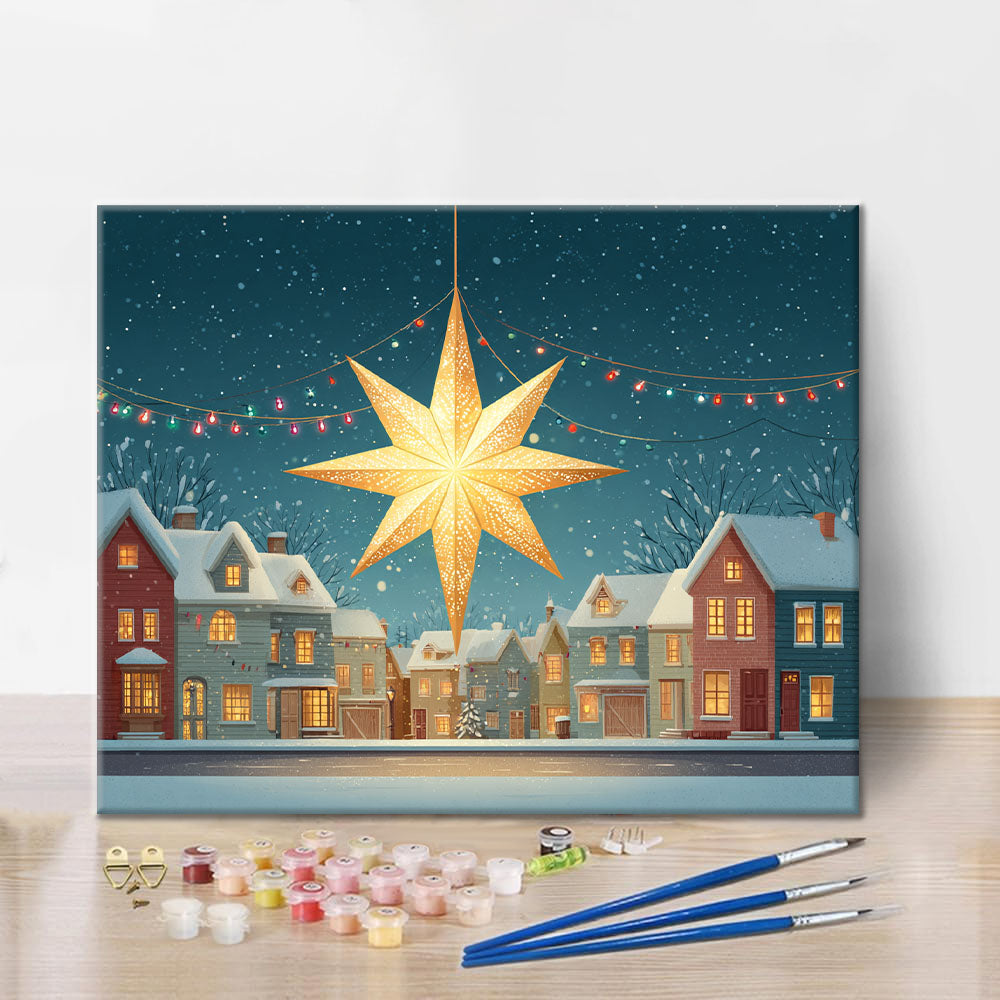 雪の中のクリスマスの星 - 数字で塗り絵