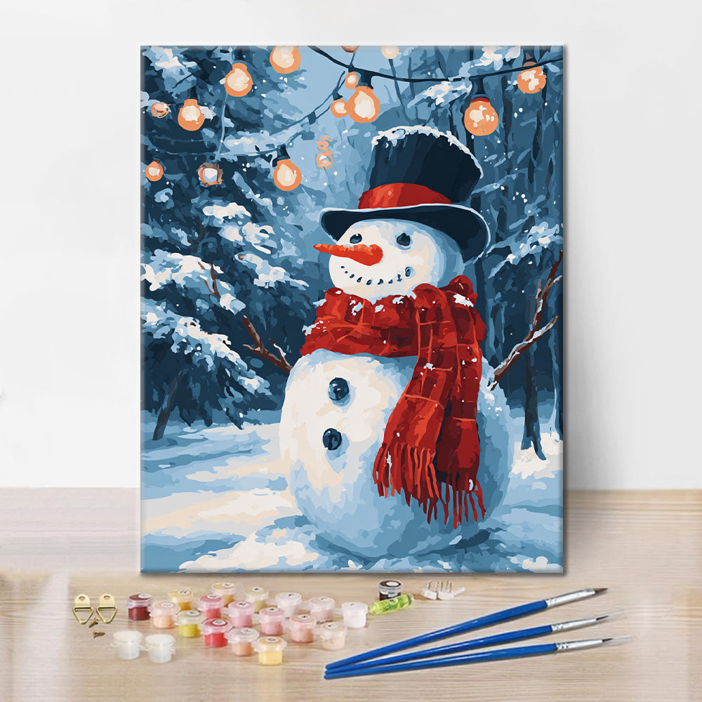 クリスマスライト付き雪だるま - 数字で塗り絵