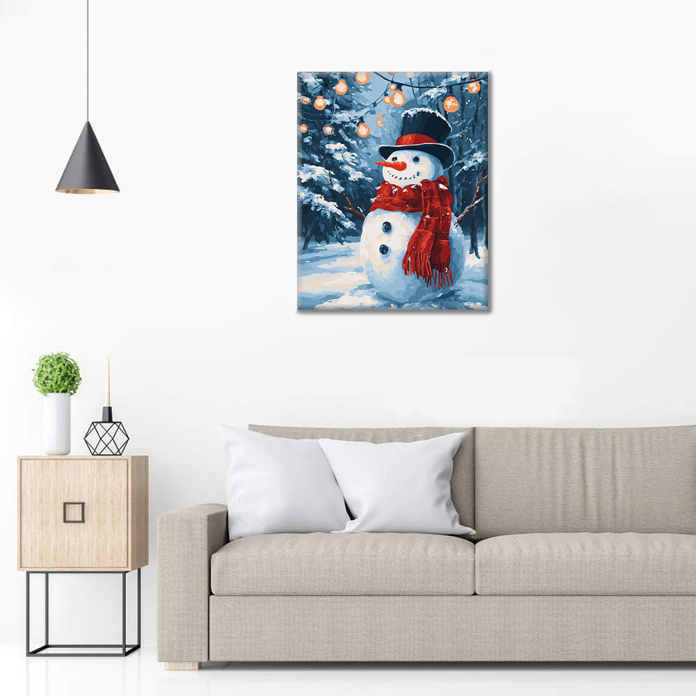 クリスマスライト付き雪だるま - 数字で塗り絵