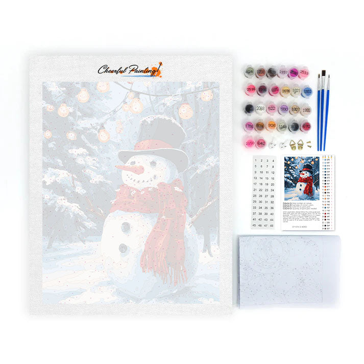 クリスマスライト付き雪だるま - 数字で塗り絵
