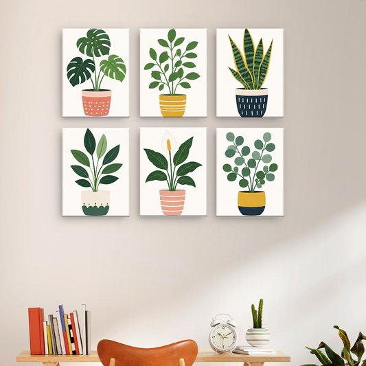 鉢植えの緑 - 数字塗り絵ミニアート
