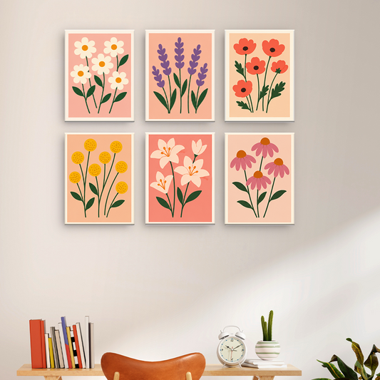 シンプルな庭の花々 - 数字塗り絵ミニアート