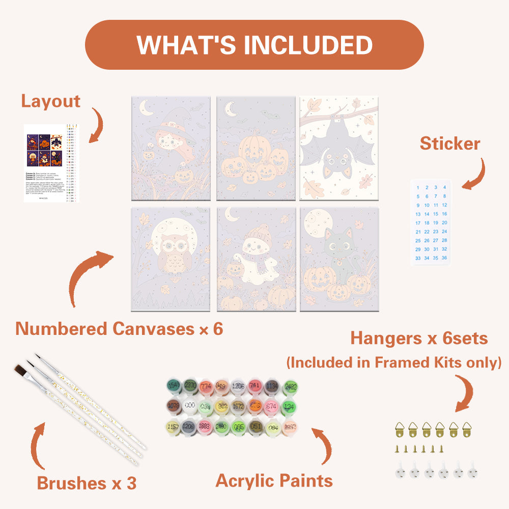 かわいい秋のハロウィン - 数字塗り絵ミニアート