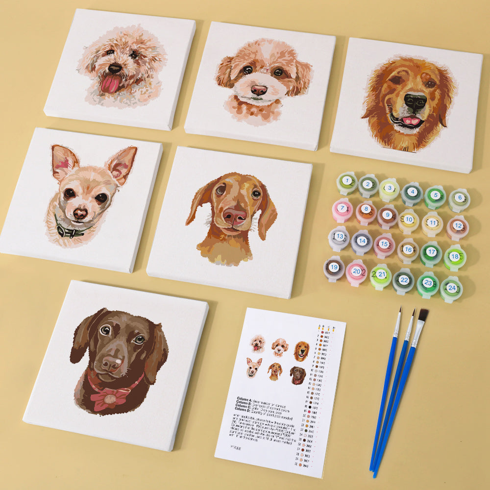 犬のセット - 数字塗り絵ミニアート