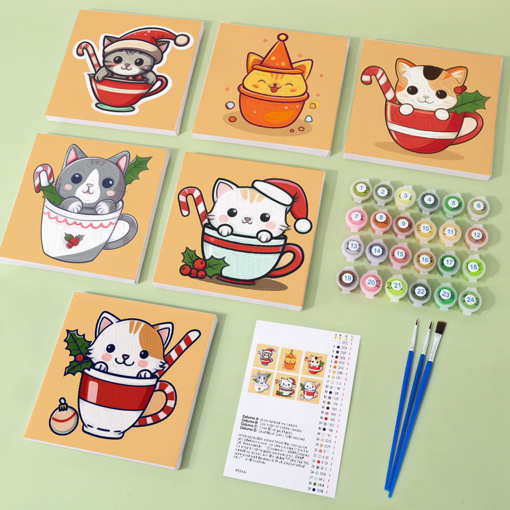 ティーカップの子猫 - 数字塗り絵ミニアート