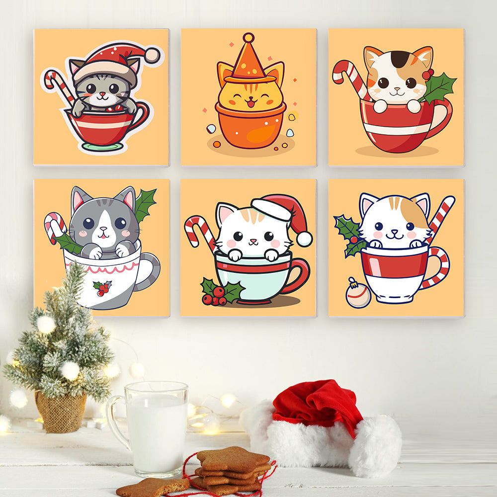 ティーカップの子猫 - 数字塗り絵ミニアート