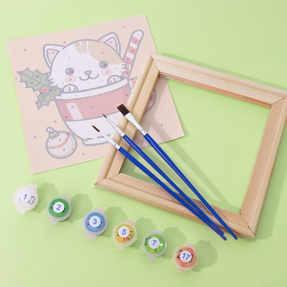 ティーカップの子猫 - 数字塗り絵ミニアート