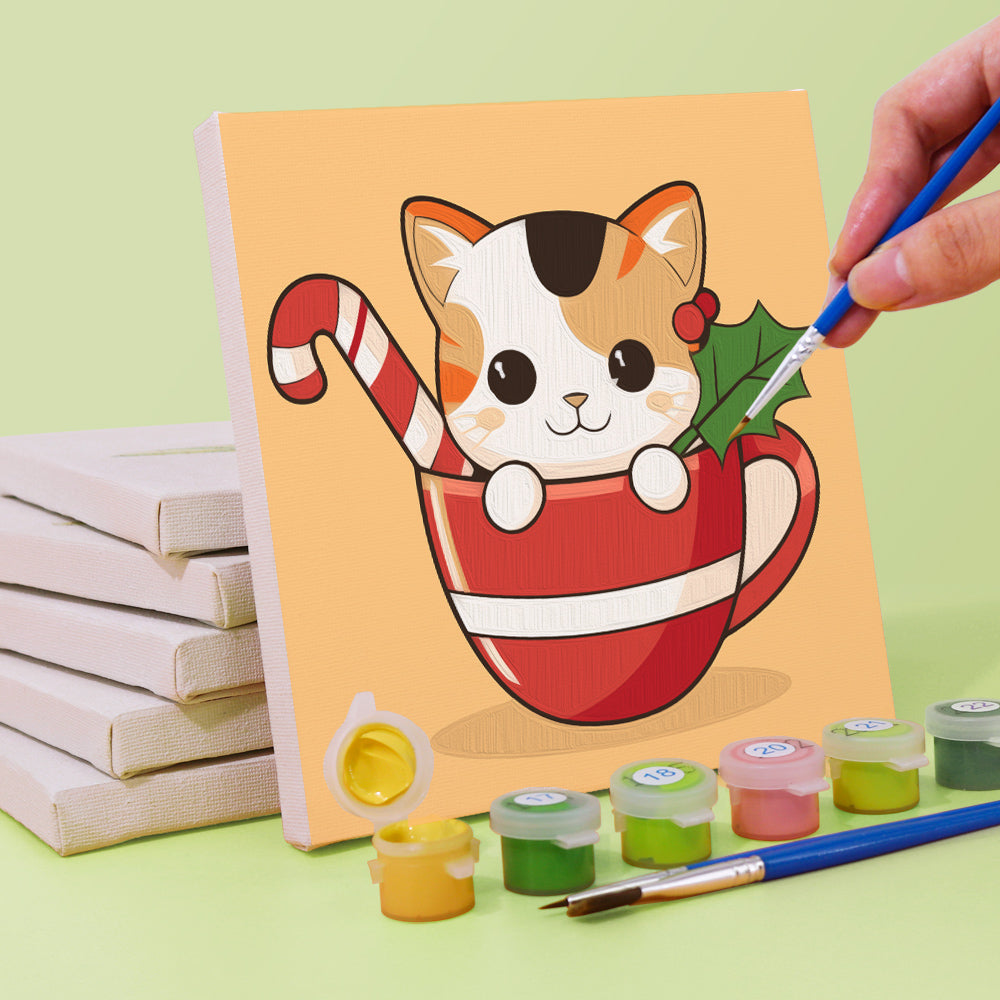 ティーカップの子猫 - 数字塗り絵ミニアート