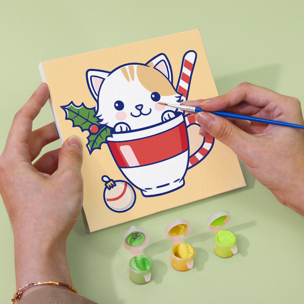 ティーカップの子猫 - 数字塗り絵ミニアート