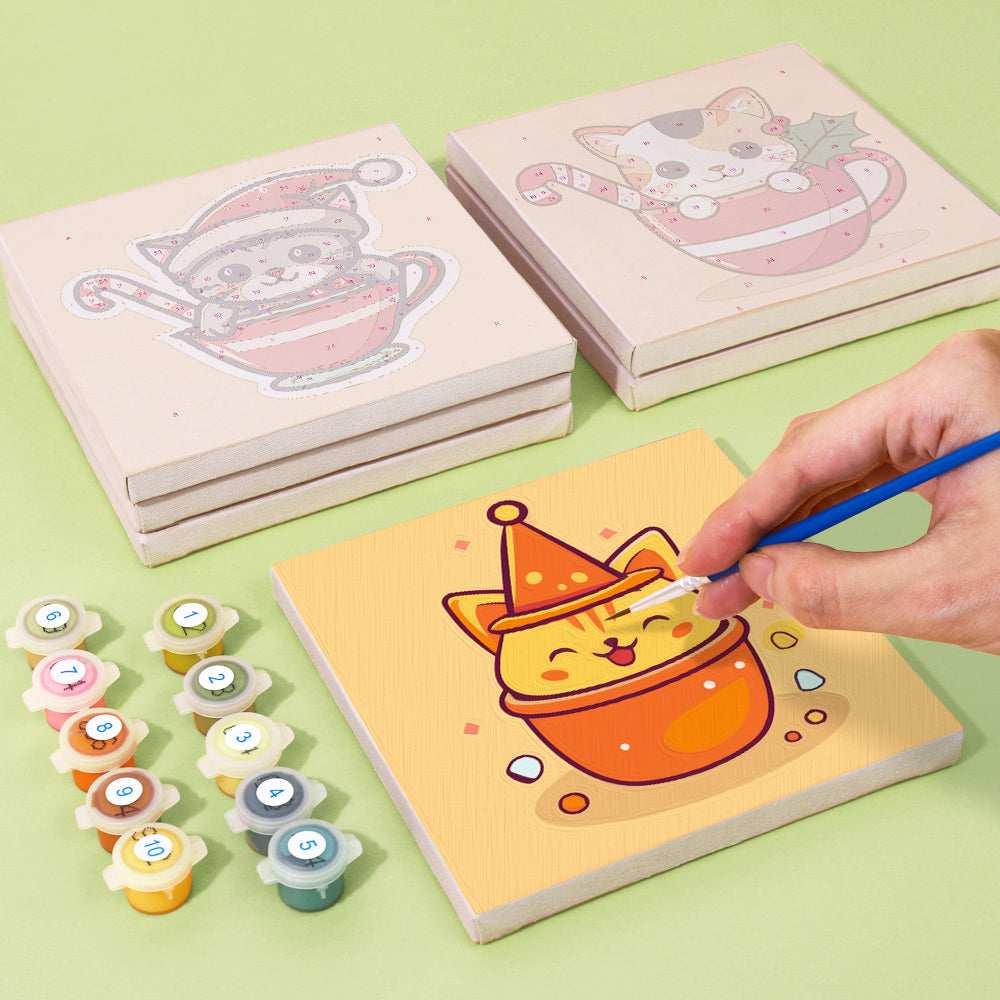 ティーカップの子猫 - 数字塗り絵ミニアート