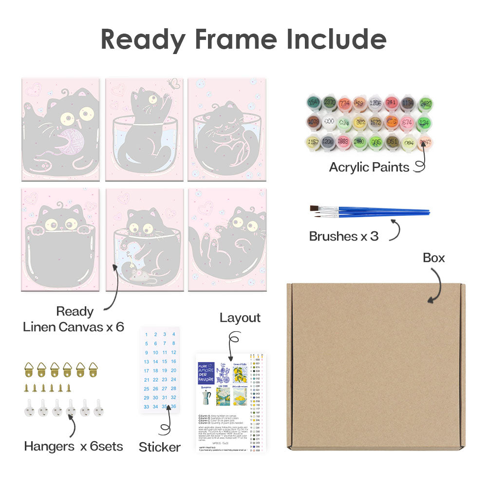 ピンクの黒猫 - 数字塗り絵ミニアート