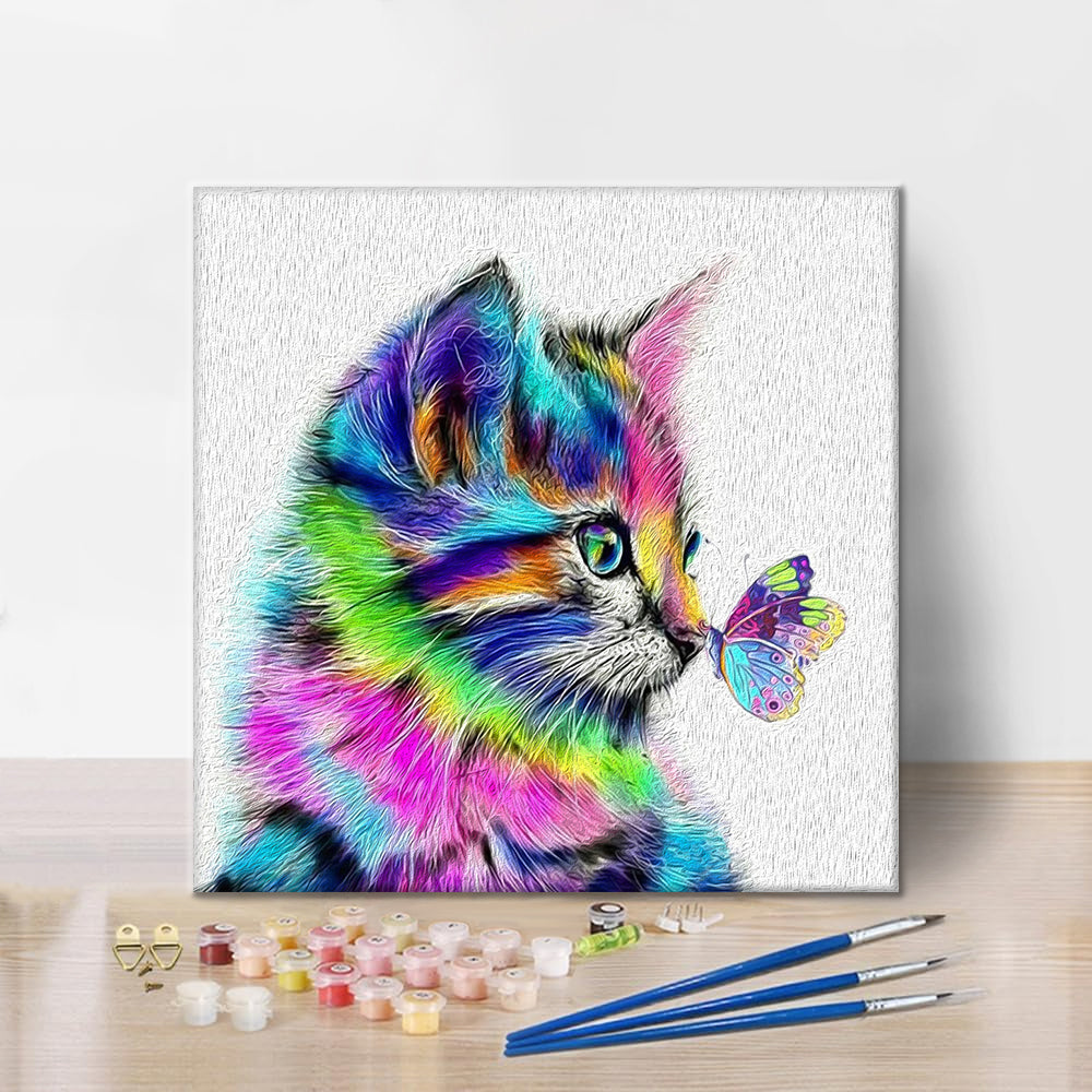 カラフルな猫と蝶の絵画 クリスタルアート 猫と蝶 - 数字で塗り絵 – Cheerful painting®（JP）