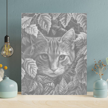 葉っぱと猫 - 点描画