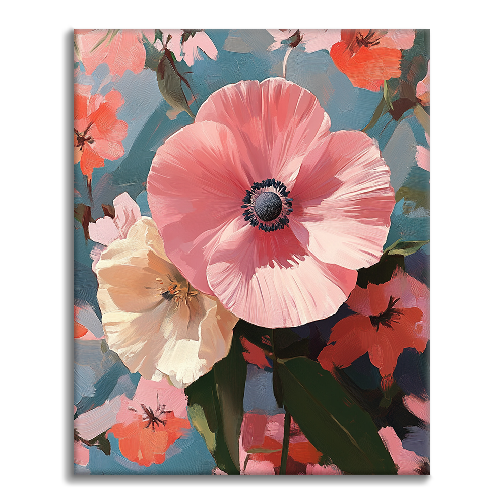 自然の調和の中で咲くピンクの花 - 数字で塗り絵