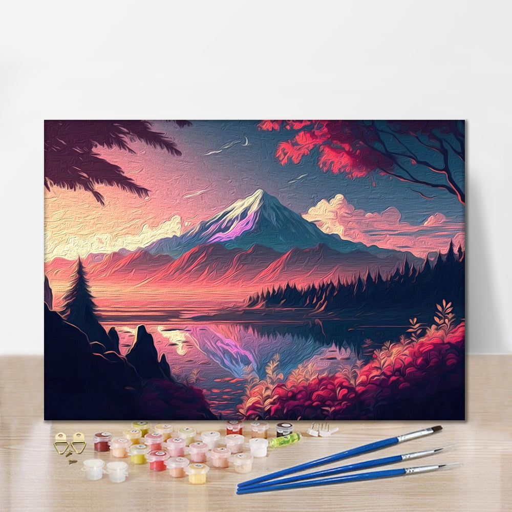 夕日の山脈 - 数字で塗り絵