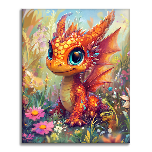 花のワンダーランドのオレンジ色のドラゴン- 数字で塗り絵
