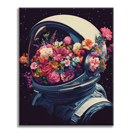花いっぱいの宇宙ヘルメット - 数字で塗り絵