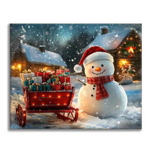 雪だるまとクリスマスプレゼント - 数字で塗り絵