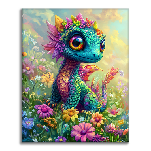 魅惑的な虹色のドラゴンの花 - 数字で塗り絵