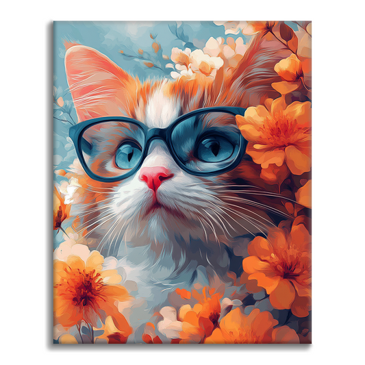 メガネをかけた猫 - 数字で塗り絵