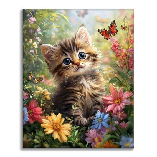 庭の子猫 - 数字で塗り絵
