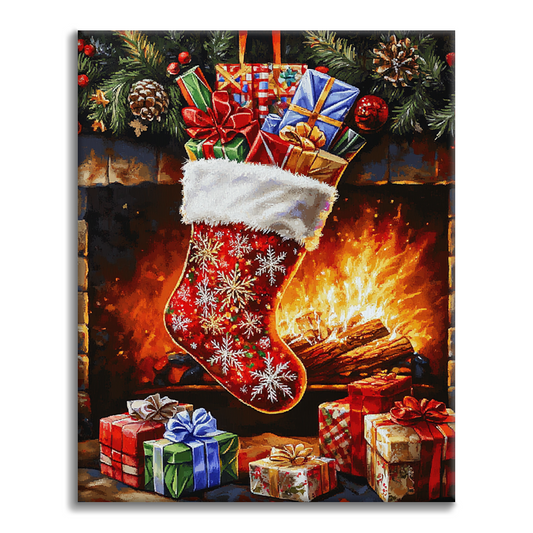 クリスマスストッキング - 数字で塗り絵