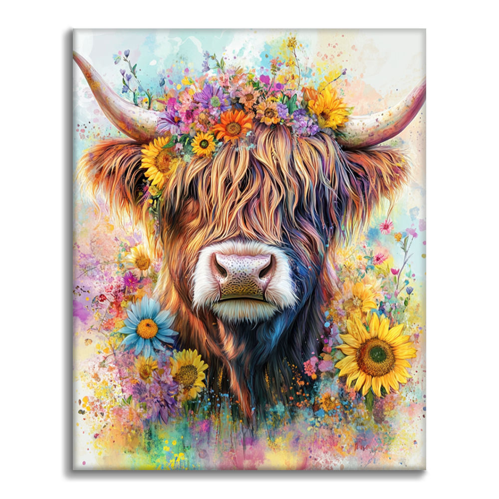 花とハイランド牛｜数字油絵 – Cheerful painting®（JP）