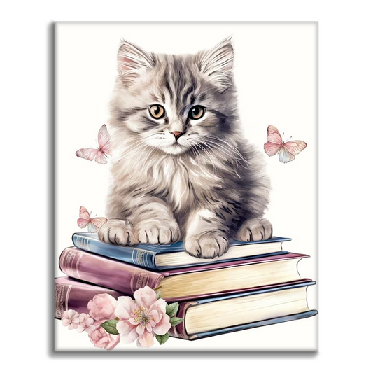 可愛い猫と本 - 数字で塗り絵